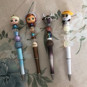 Elsa, Anna, Sven, Olaf Frozen Character Beaded Pens Set Collectibles